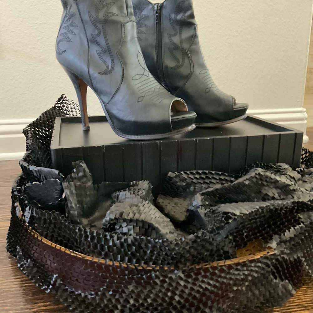 Chic Black Peep-Toe Heeled Boots